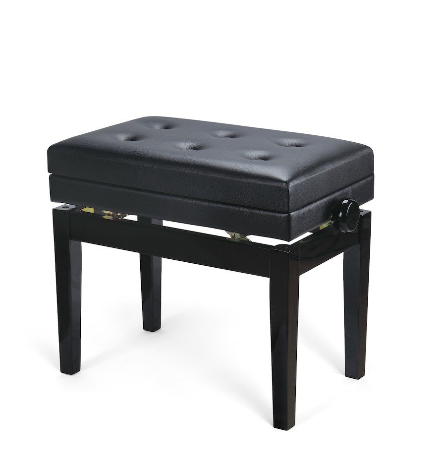 CUSTOM HEIGHT ADJ VINYL PADDED PIANO STOOL IN BLACK GLOSS - Music Planet New Zealand