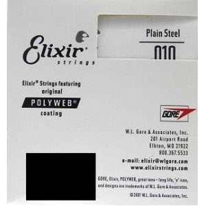 ELIXIR SINGLE PLAIN STEEL 010 STRING - Music Planet New Zealand