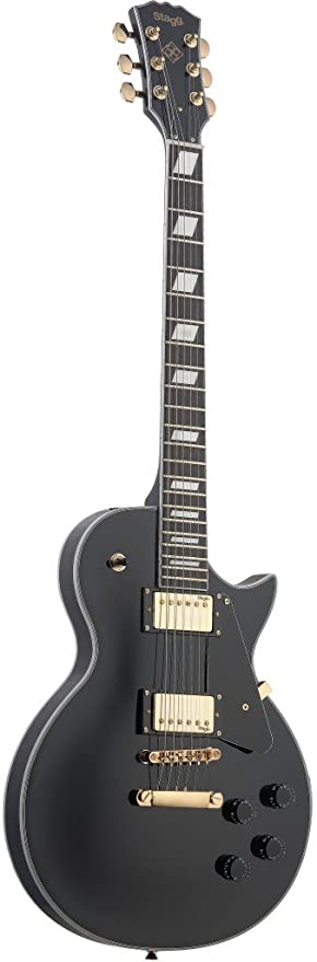STAGG LES PAUL IN BLACK W/GOLD HARDWARE - Music Planet New Zealand