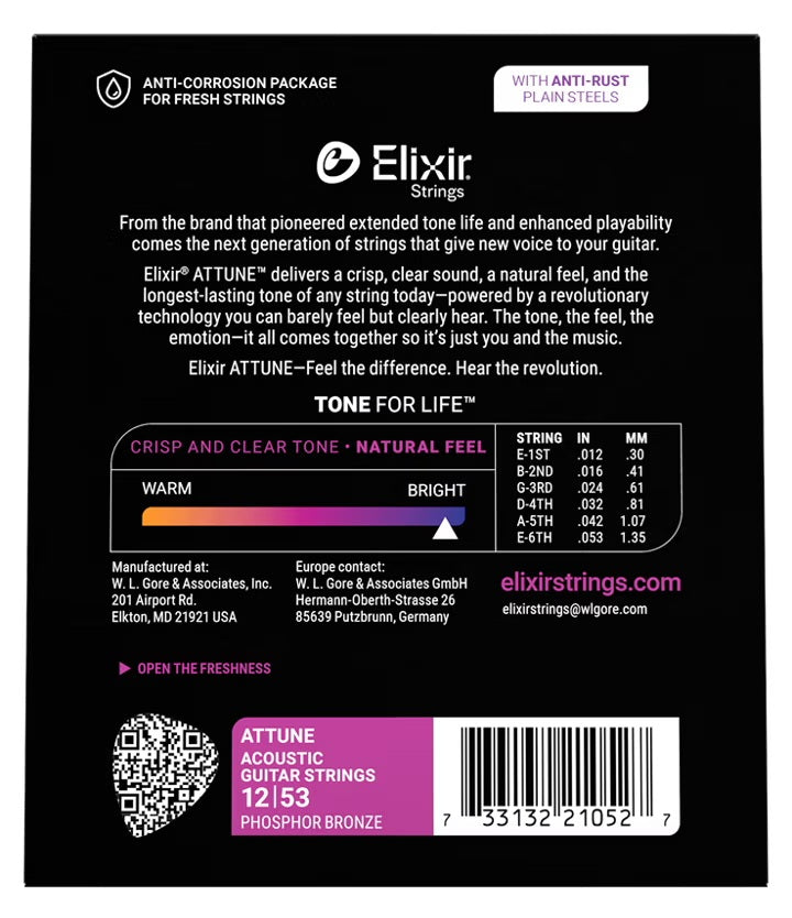 Elixir ATTUNE 12-53 Phosphor Bronze Acoustic Guitar Strings