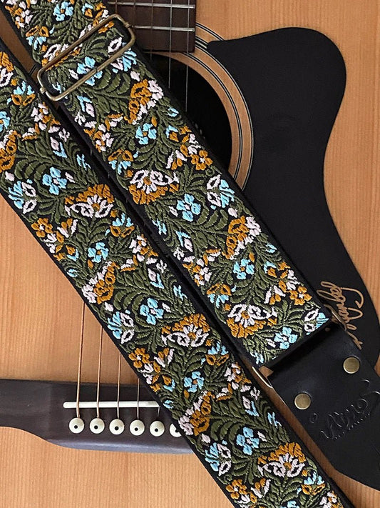 ATMOS WILDFLOWER GUITAR STRAP BROWN LEATHER - Music Planet New Zealand