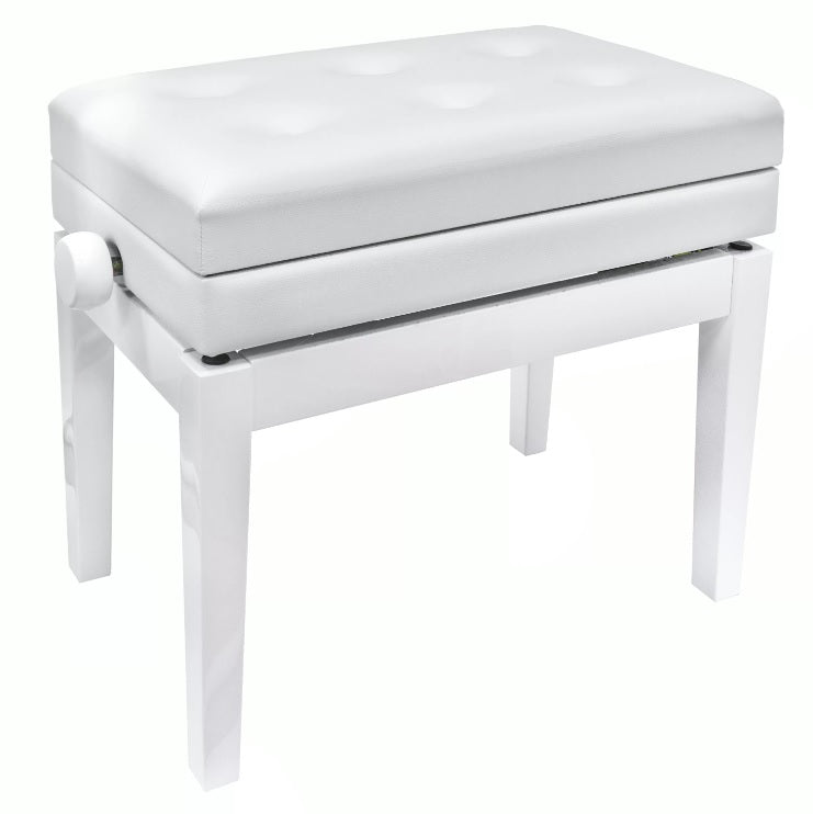 CUSTOM HEIGHT ADJ VINYL PADDED PIANO STOOL IN WHITE GLOSS - Music Planet New Zealand