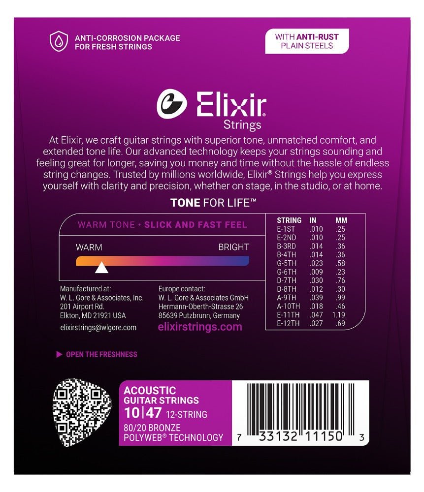 Polyweb Elixir Elixir Polyweb 12-String 10-47 Acoustic Guitar Strings | Music Planet NZ