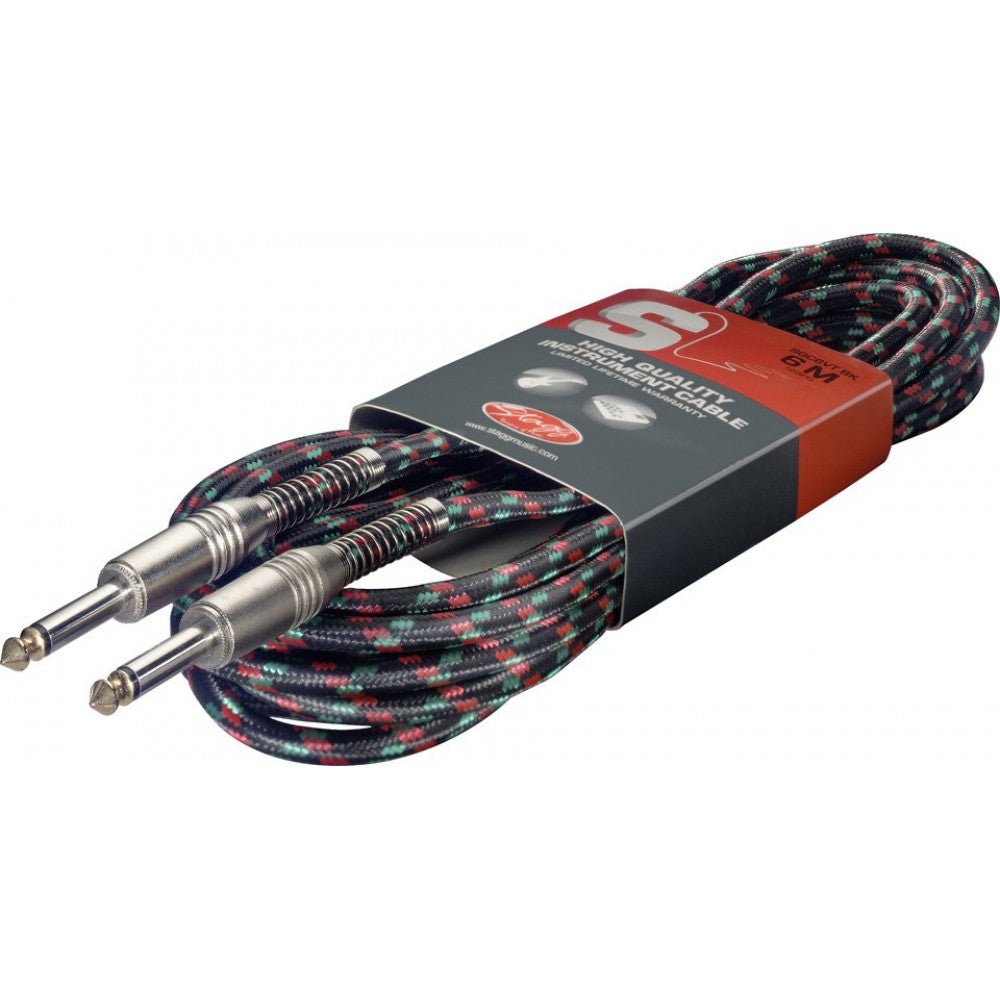 STAGG 3M TWEED GUITAR CABLE BK W/ TEAL & RED - Music Planet New Zealand