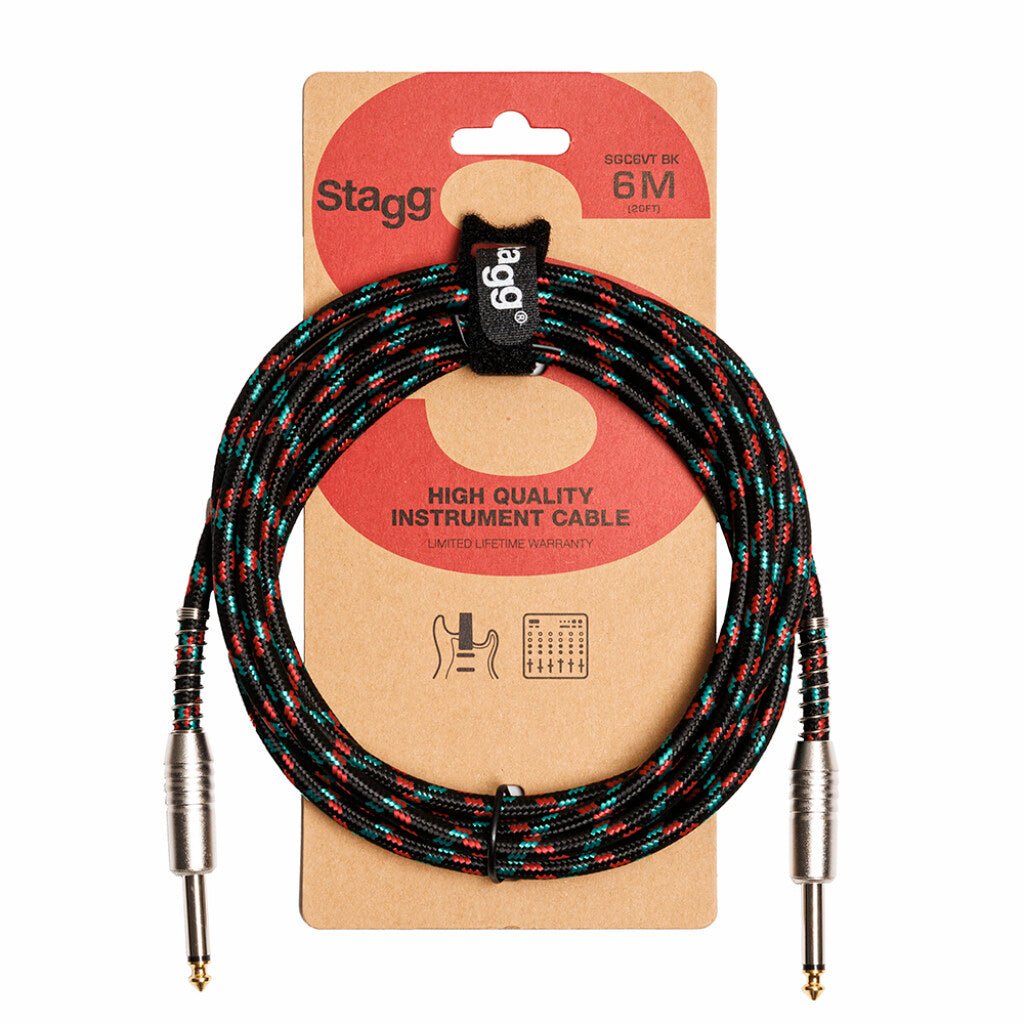 Stagg SGC6VT Vintage Tweed Instrument Cable 20ft - Black - Music Planet New Zealand