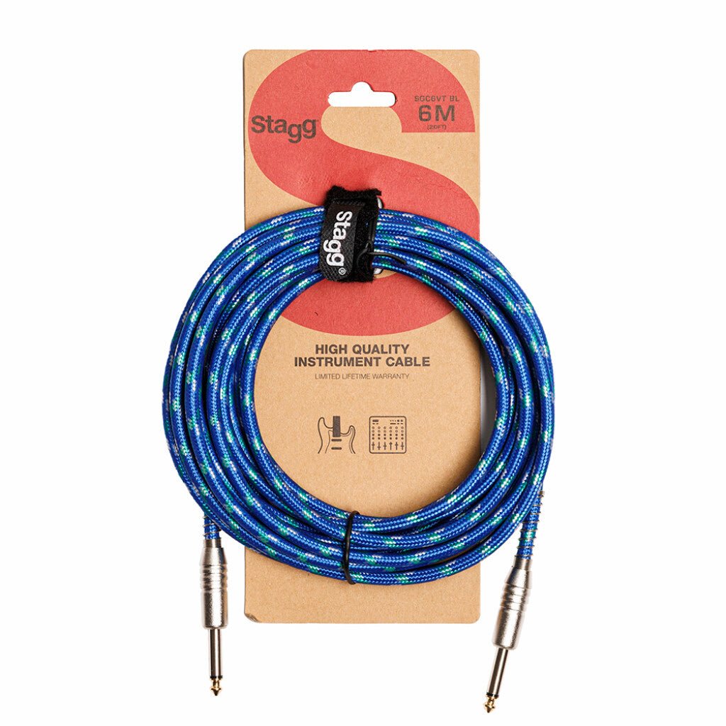 Stagg SGC6VT Vintage Tweed Instrument Cable 20ft - Blue - Music Planet New Zealand
