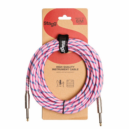 Stagg SGC6VT Vintage Tweed Instrument Cable 20ft - Pink - Music Planet New Zealand