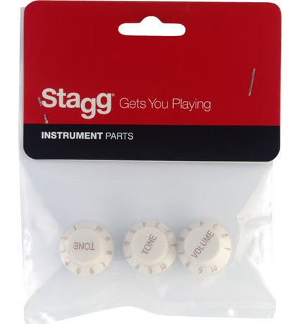 Stagg SP - KNST Electric Guitar Volume & Tone Knobs Set - White - Music Planet NZ